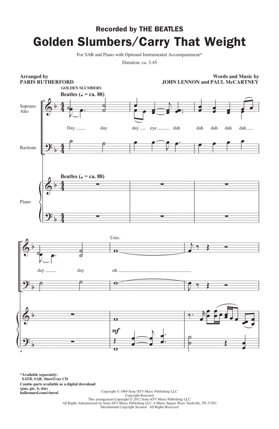 Golden Slumbers/Carry That Weight 3-Part scores gallery preview page 1