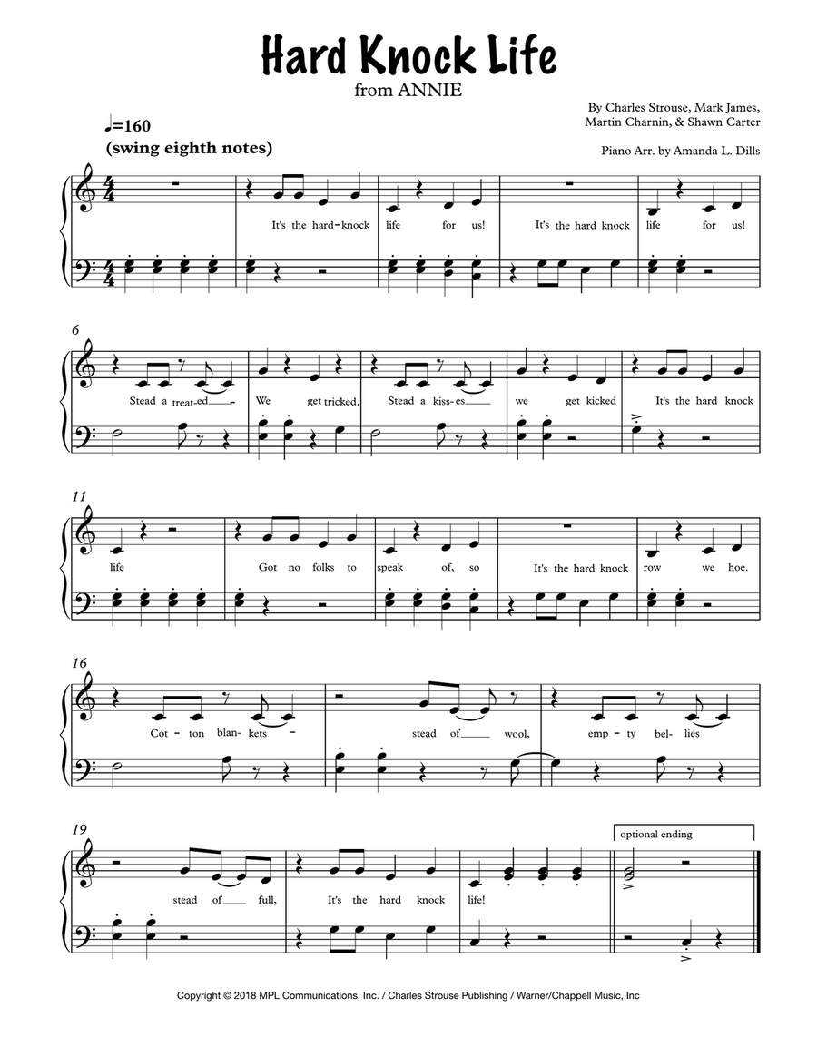 Hard Knock Life (ghetto Anthem) Easy Piano scores gallery preview page 1