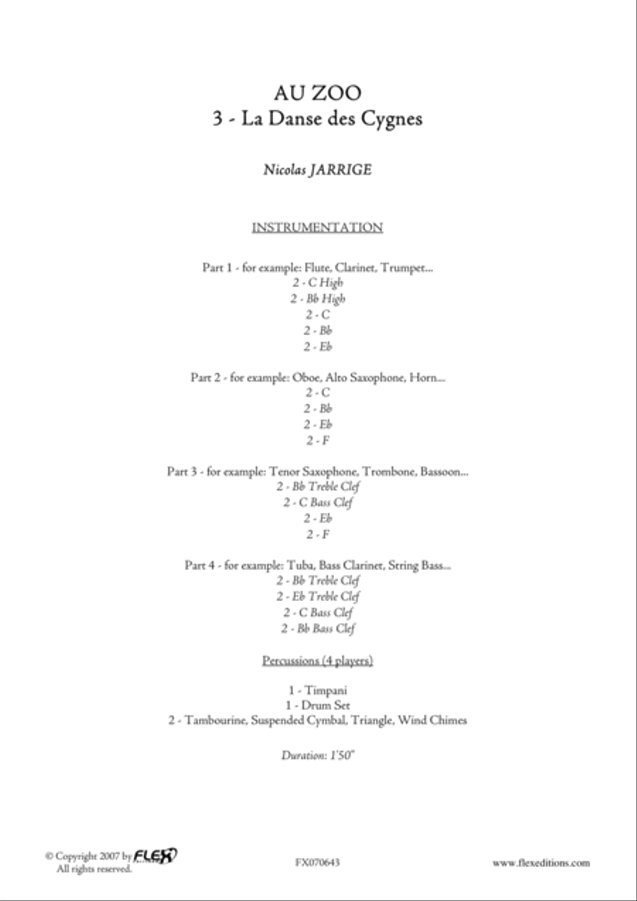 Au Zoo - 3 - La Danse des Cygnes Concert Band scores gallery preview page 2