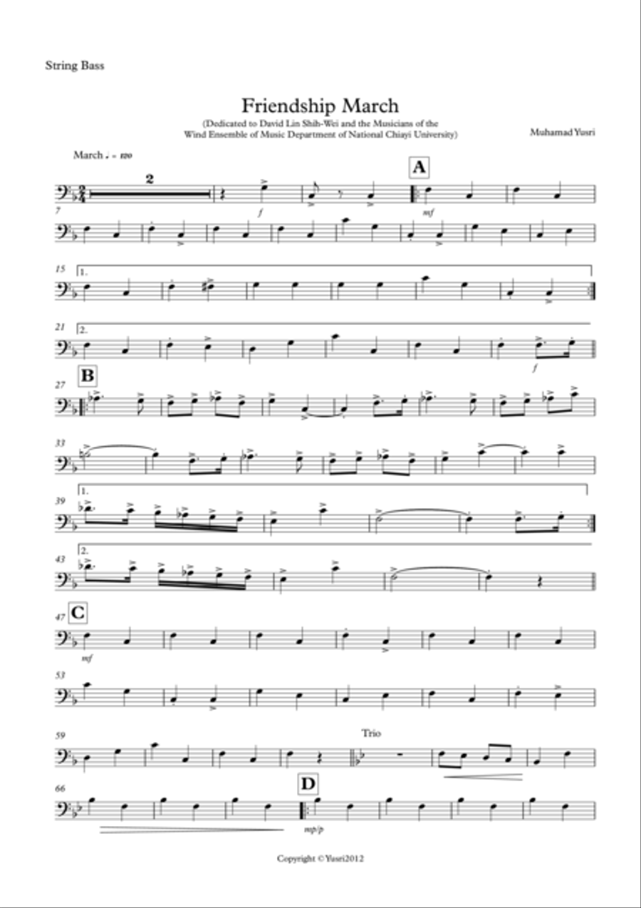 Friendship March (String Bass Part) Large Ensemble scores gallery preview page 1