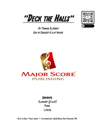 Deck the Halls - Bb CLARINET & PIANO - Eb Major ( EASY KEY OF "F" FOR CLARINET)