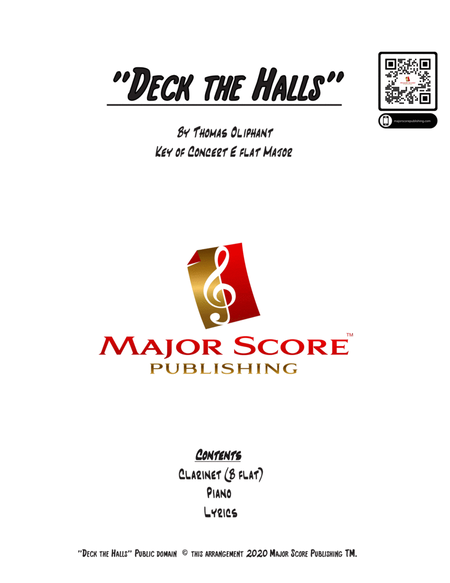 Deck the Halls - Bb CLARINET & PIANO - Eb Major ( EASY KEY OF "F" FOR CLARINET) image number null