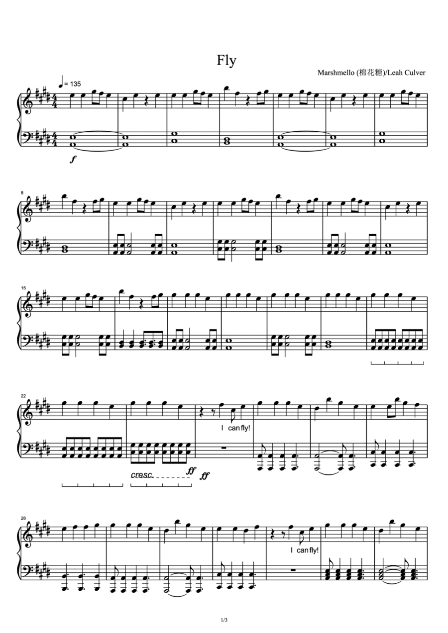 Fly Piano Solo scores gallery preview page 1