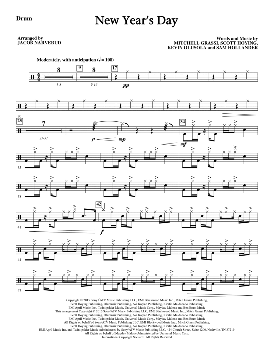 New Year's Day - Drums A Cappella scores gallery preview page 1