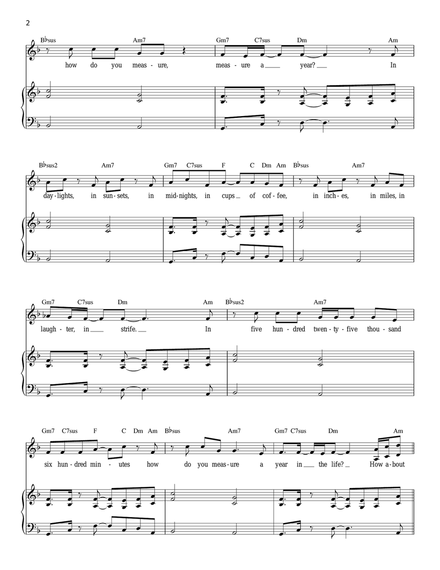 Seasons Of Love (from Rent) Piano, Vocal scores gallery preview page 2
