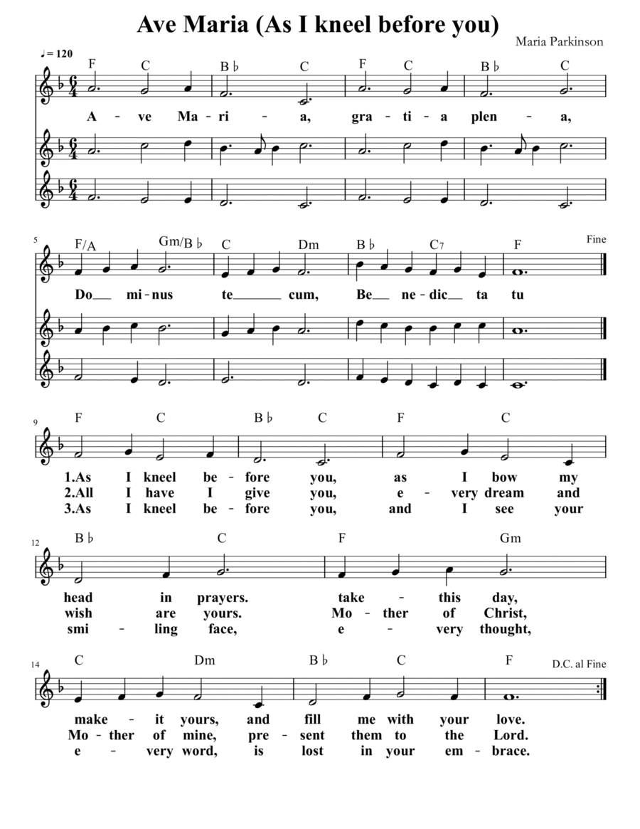 Ave Maria (As I Kneel Before You) - 3 voices 3-Part scores gallery preview page 1