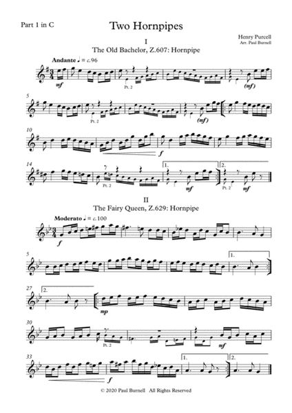 Two Hornpipes, arranged for instruments in four parts image number null