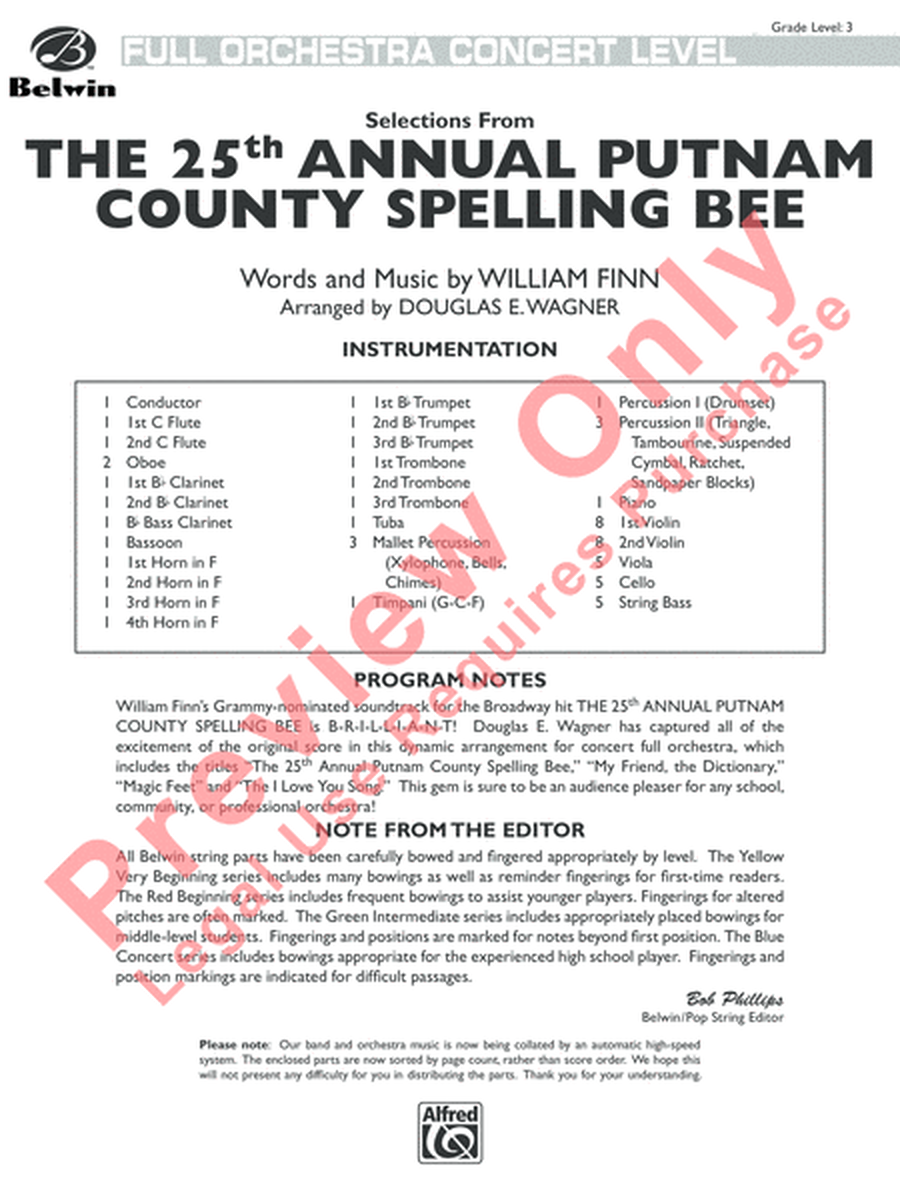The 25th Annual Putnam County Spelling Bee, Selections from