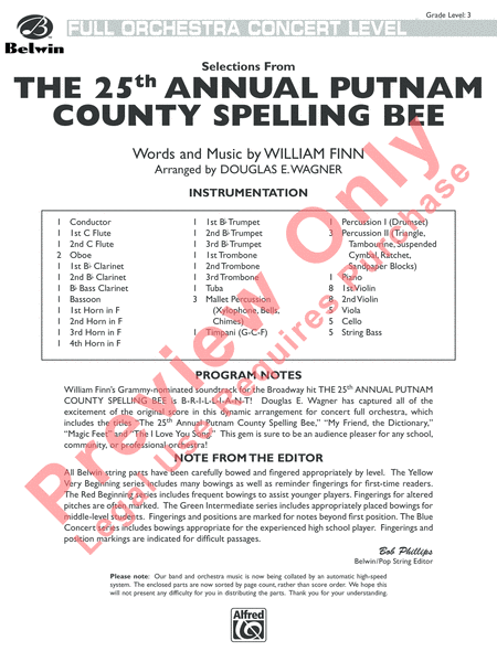 The 25th Annual Putnam County Spelling Bee, Selections from