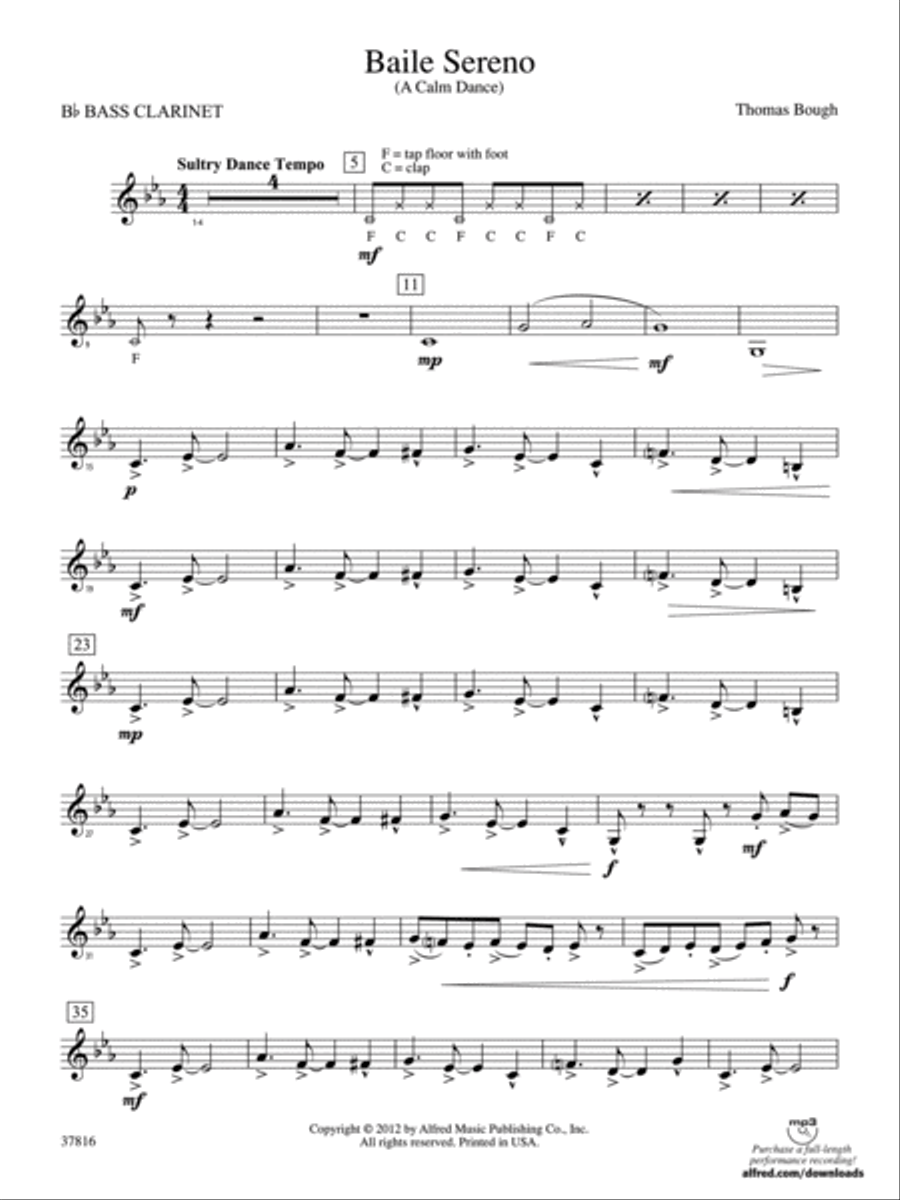 Baile Sereno: B-flat Bass Clarinet Concert Band scores gallery preview page 1