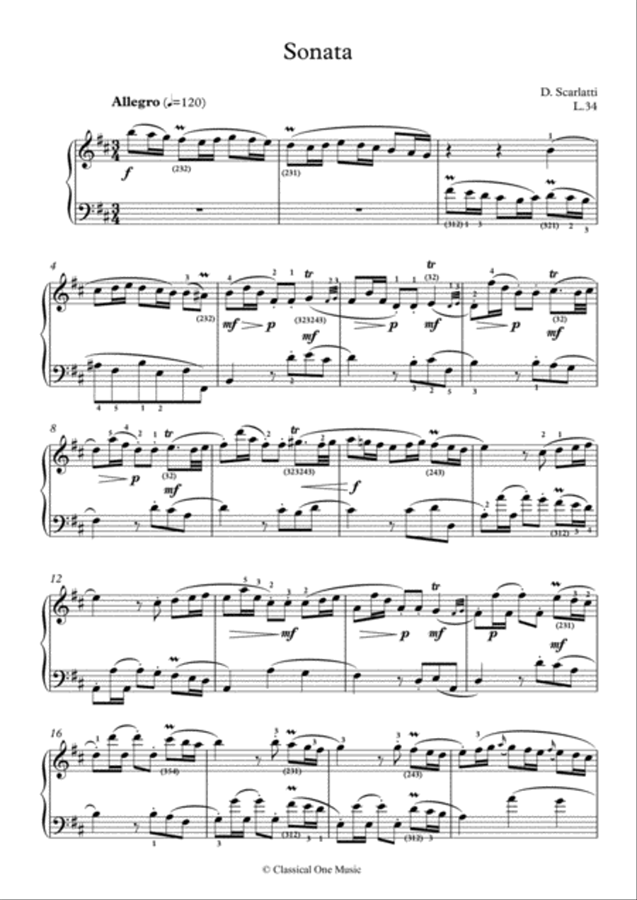 Scarlatti-Sonata in B-minor L.34 K.376(piano) Piano Solo scores gallery preview page 2