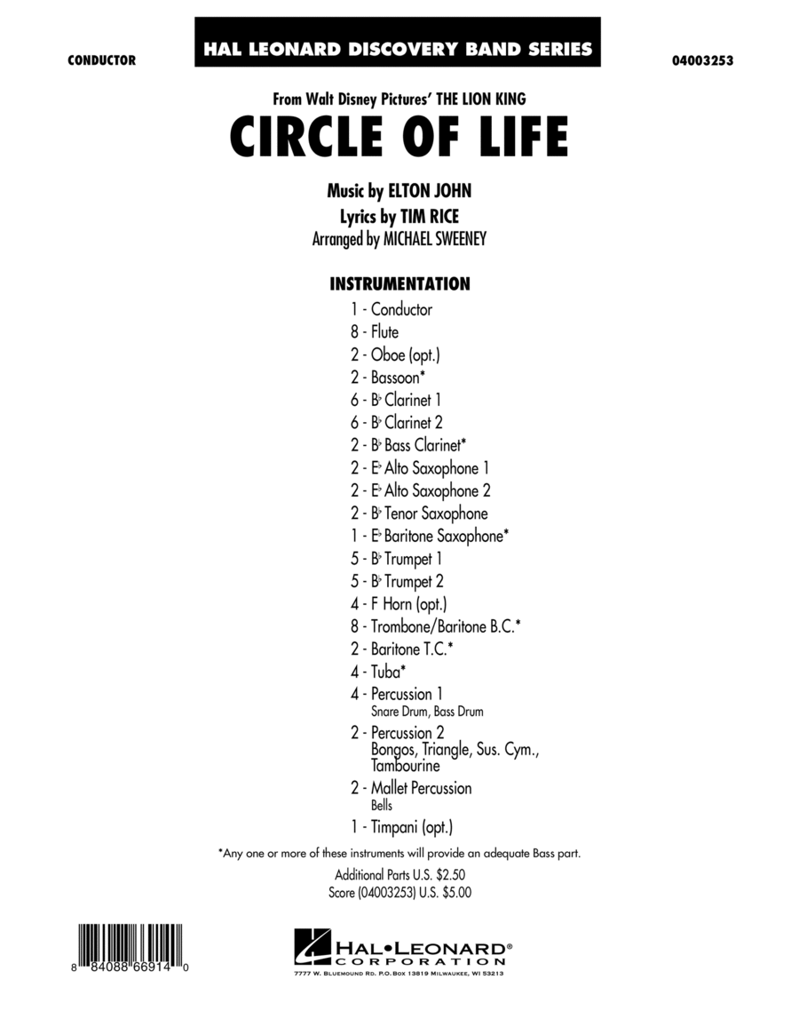 Circle of Life (from The Lion King) (arr. Michael Sweeney) - Full Score Concert Band scores gallery preview page 1