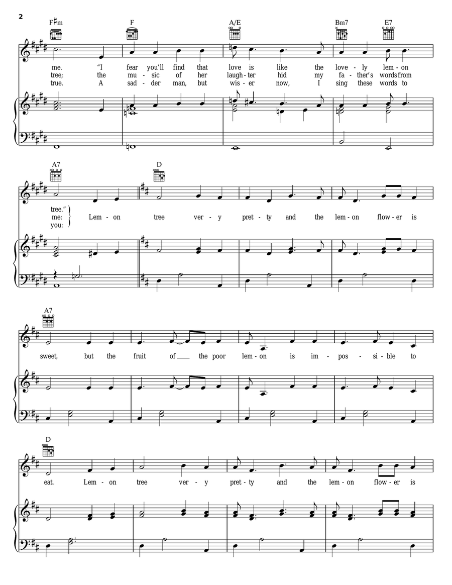 Lemon Tree Piano, Vocal, Guitar scores gallery preview page 2