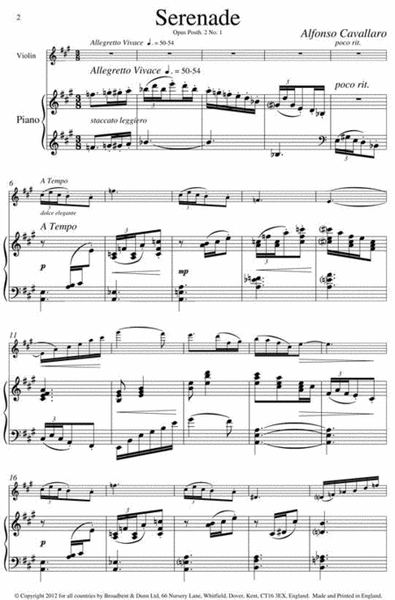 Serenade for Violin/Piano, Op. Posth 2 No.1