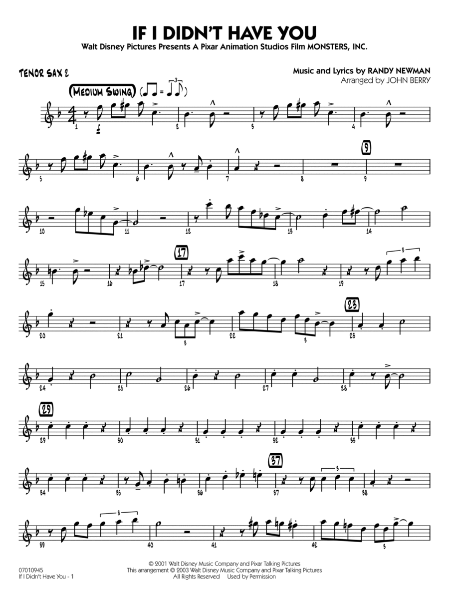 If I Didn't Have You (arr. John Berry) - Tenor Sax 2 Jazz Ensemble scores gallery preview page 1