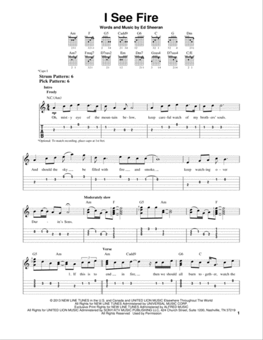 I See Fire (from The Hobbit) Acoustic Guitar scores gallery preview page 1
