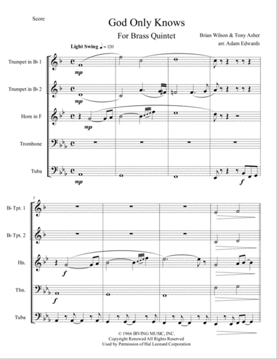 God Only Knows God Only Knows Brass Ensemble scores gallery preview page 1