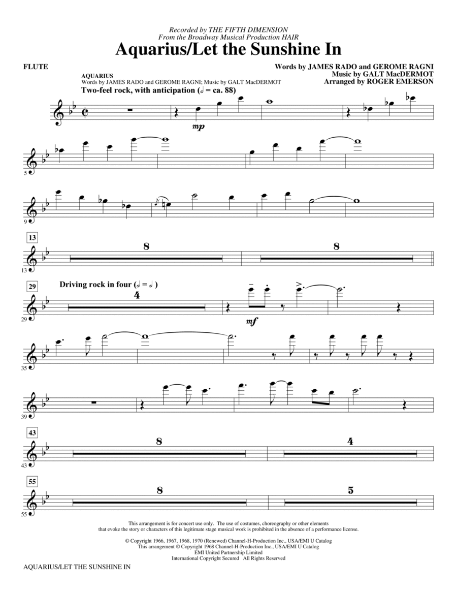 Aquarius / Let the Sunshine In (from the musical Hair) (arr. Roger Emerson) - Flute