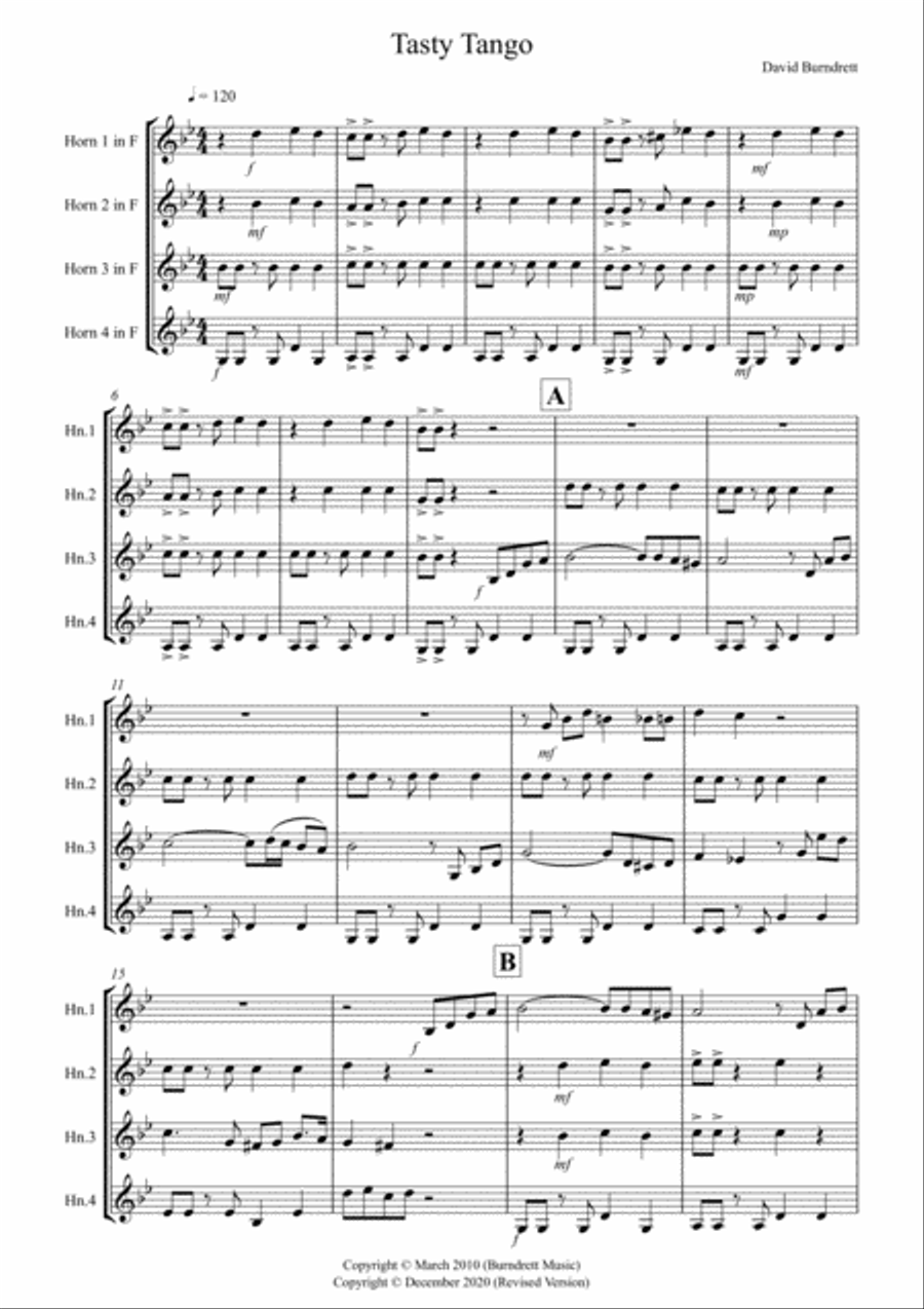 Tasty Tango for Horn Quartet French Horn Quartet scores gallery preview page 1