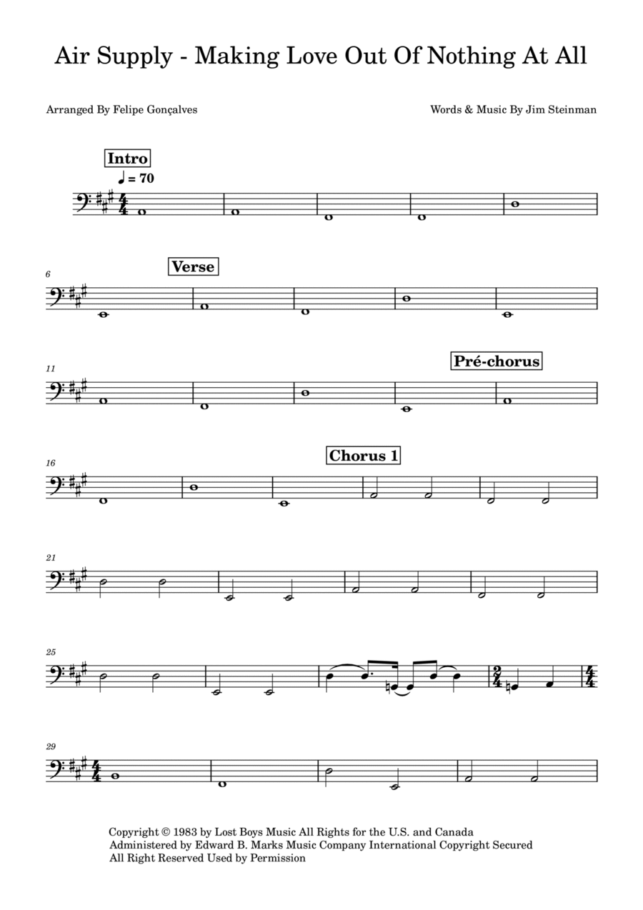 Making Love Out Of Nothing At All Bass Guitar scores gallery preview page 1