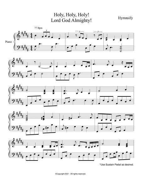 PIANO - Holy Holy Holy Lord God Almighty (Piano Hymns Sheet Music PDF) image number null
