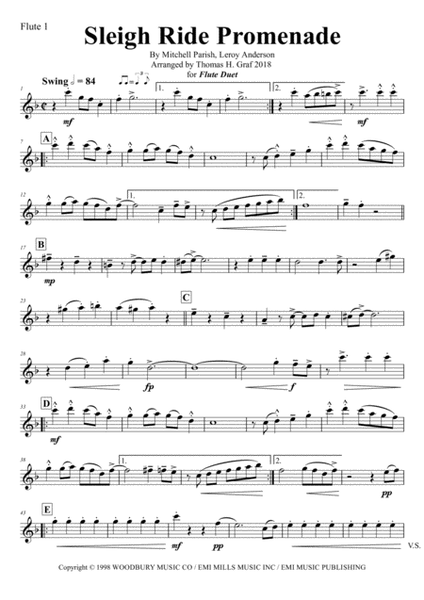 Sleigh Ride - Easy Swing - Flute Duet
