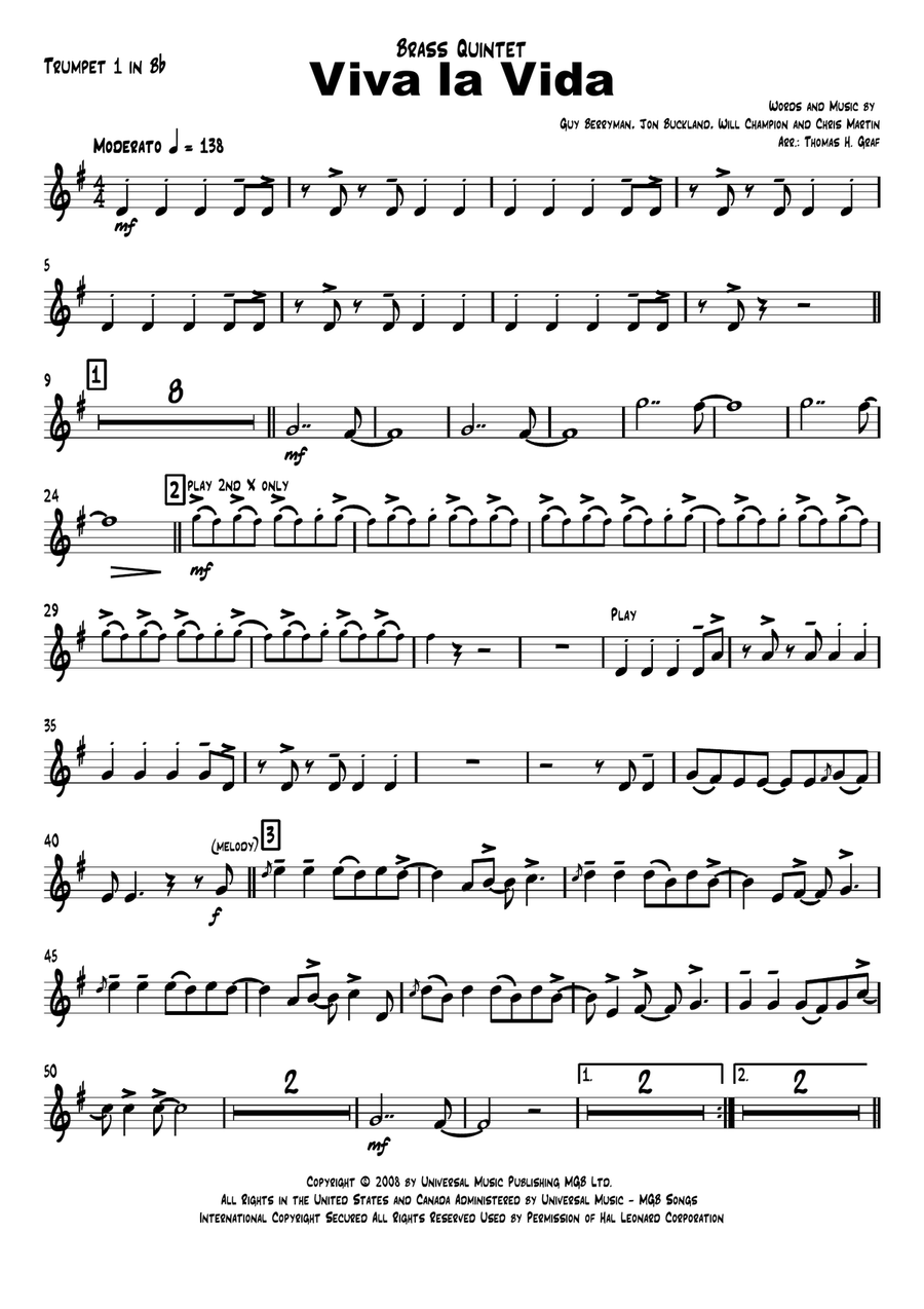 Viva La Vida Brass Ensemble scores gallery preview page 5