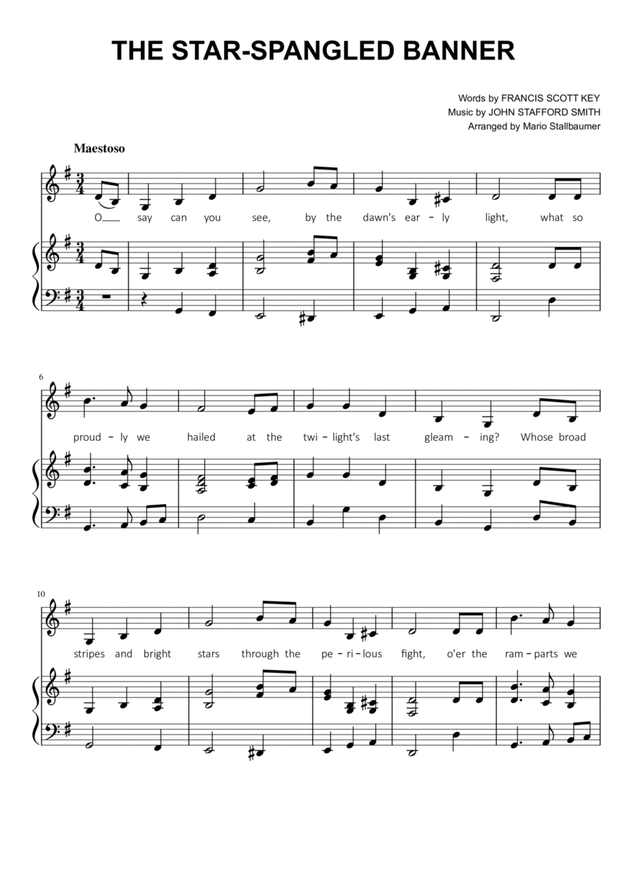 The Star-Spangled Banner (in G major) Voice scores gallery preview page 1