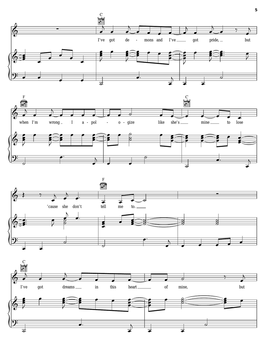 She Don't Tell Me To She Don't Tell Me To Piano, Vocal, Guitar scores gallery preview page 5