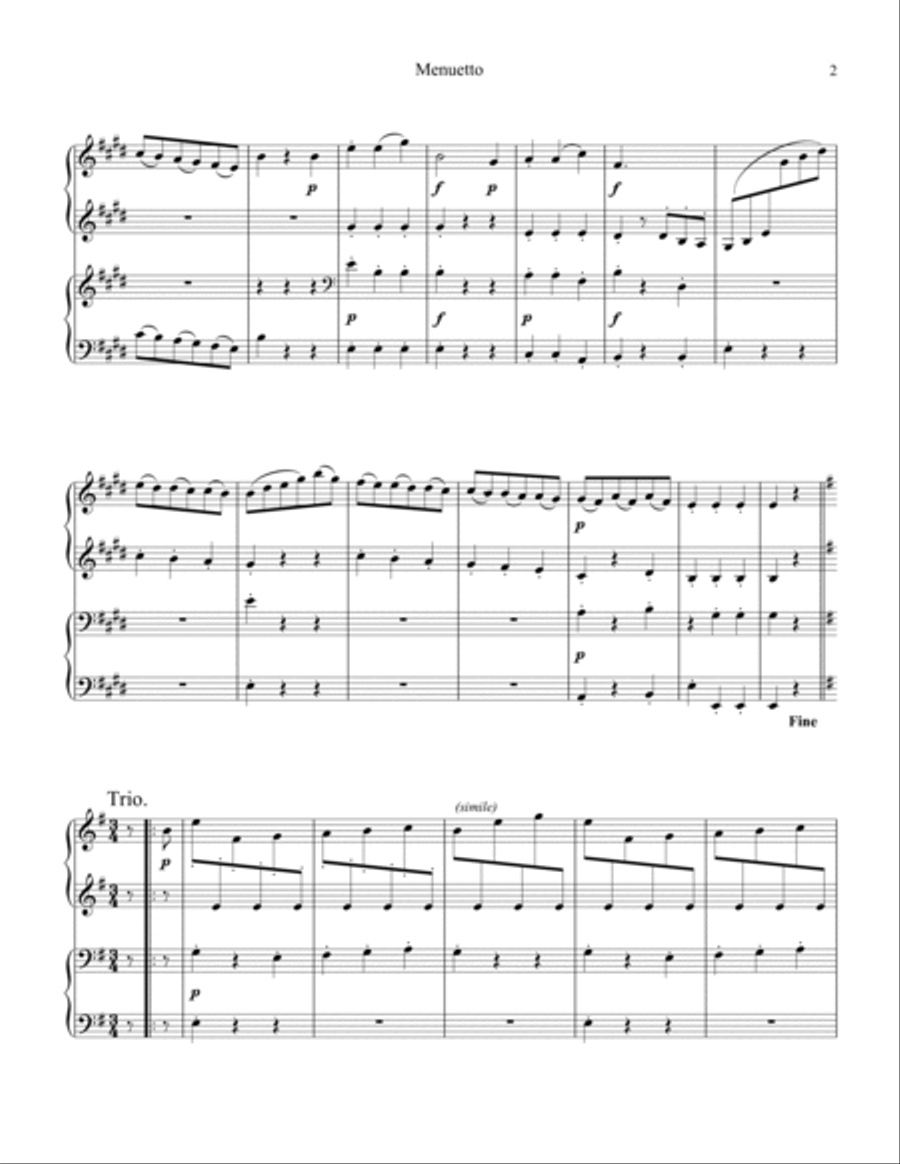 Menuetto from string quartet No. 8 for easy piano duet/ 1 piano, 4 hands Cello scores gallery preview page 3