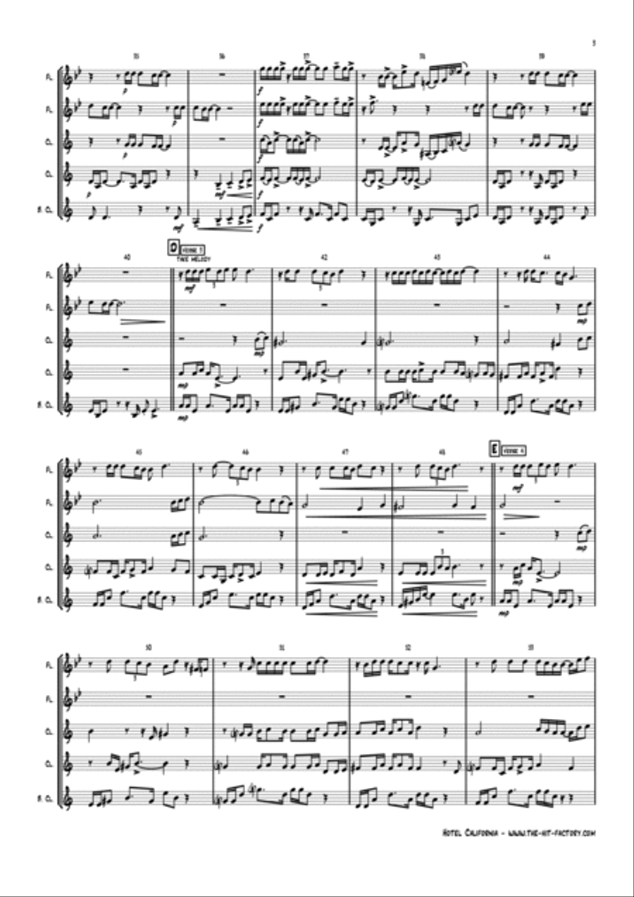 Hotel California Woodwind Quintet scores gallery preview page 3