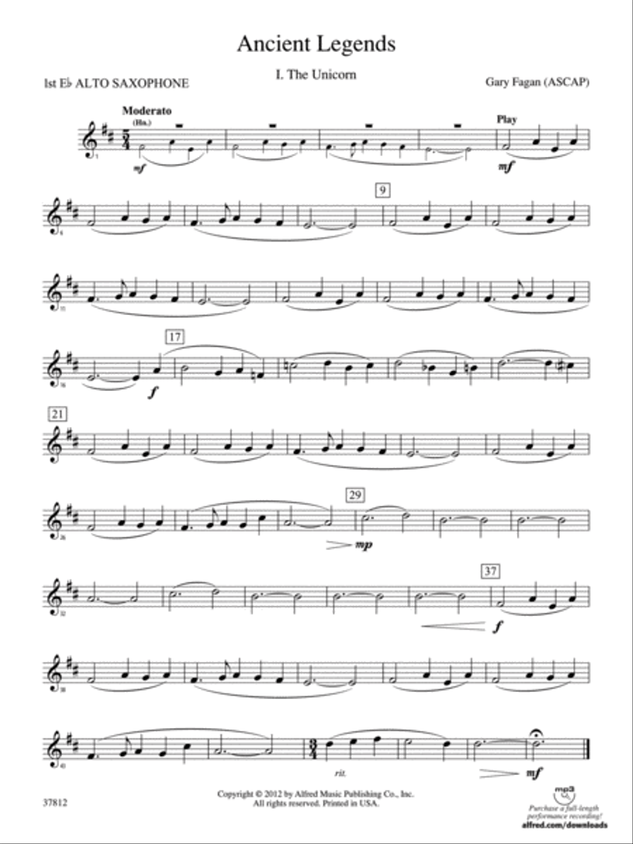 Ancient Legends: E-flat Alto Saxophone Concert Band scores gallery preview page 1