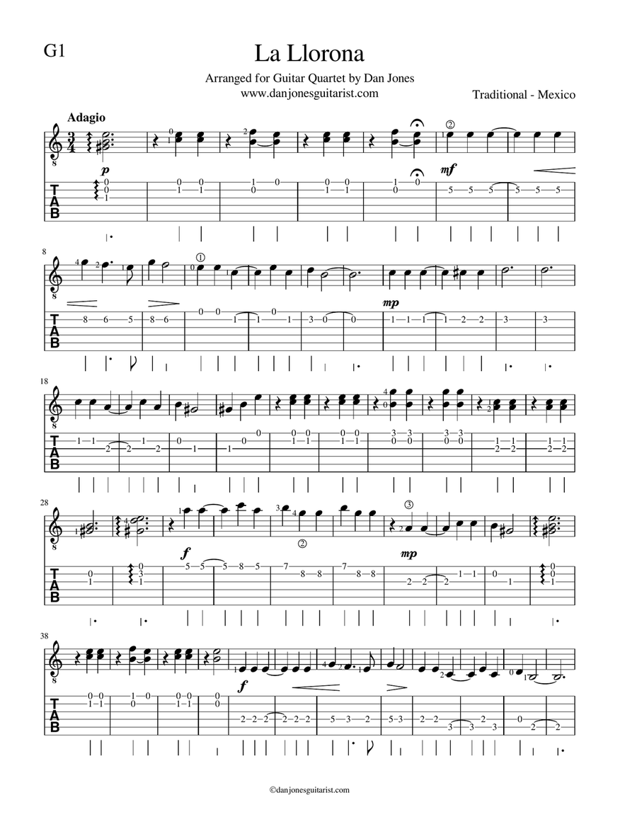 La Llorona for Guitar Quartet Guitar Ensemble scores gallery preview page 6