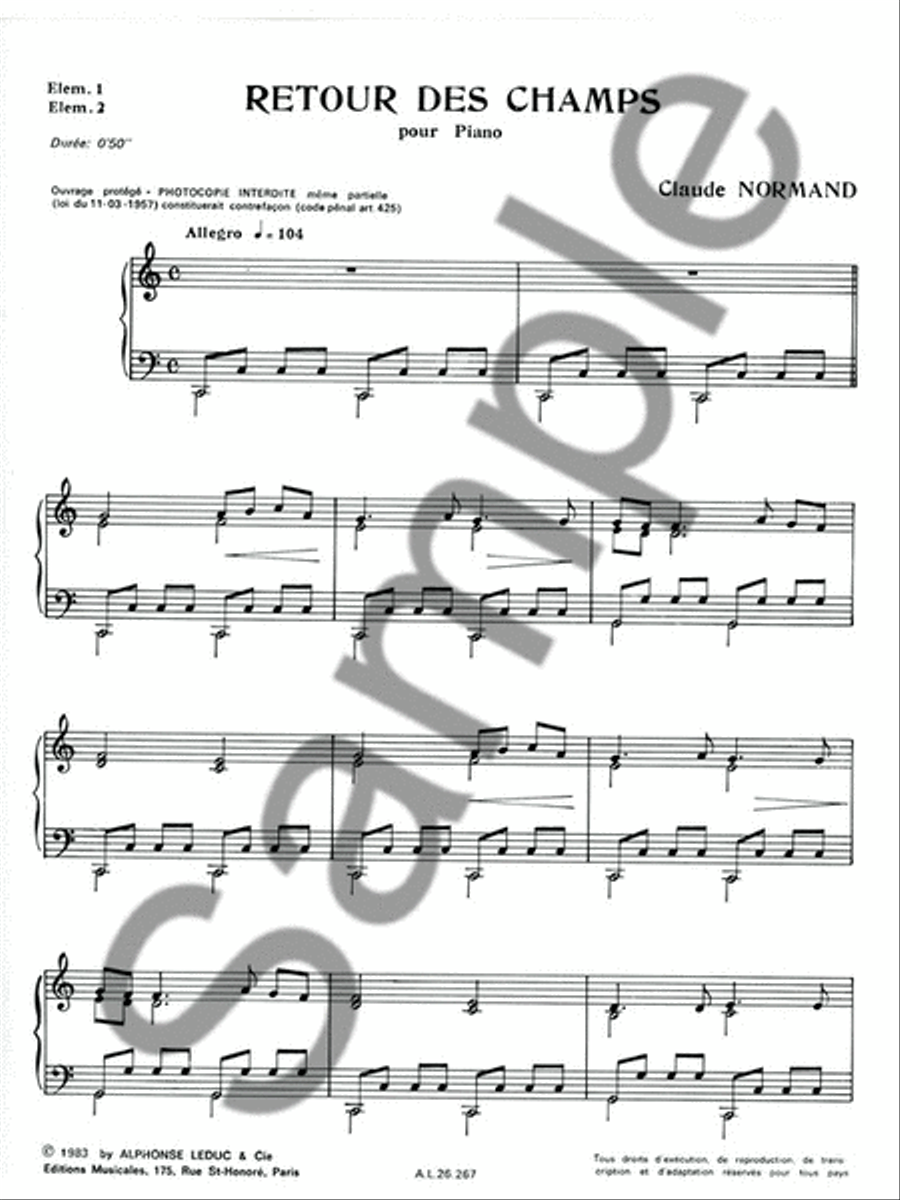 Retour Des Champs (piano Solo) Piano Solo scores gallery preview page 2