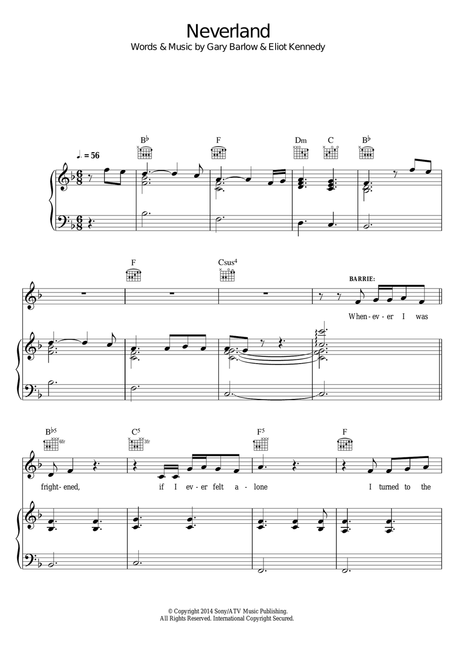 Neverland (from 'Finding Neverland') Piano, Vocal, Guitar scores gallery preview page 1