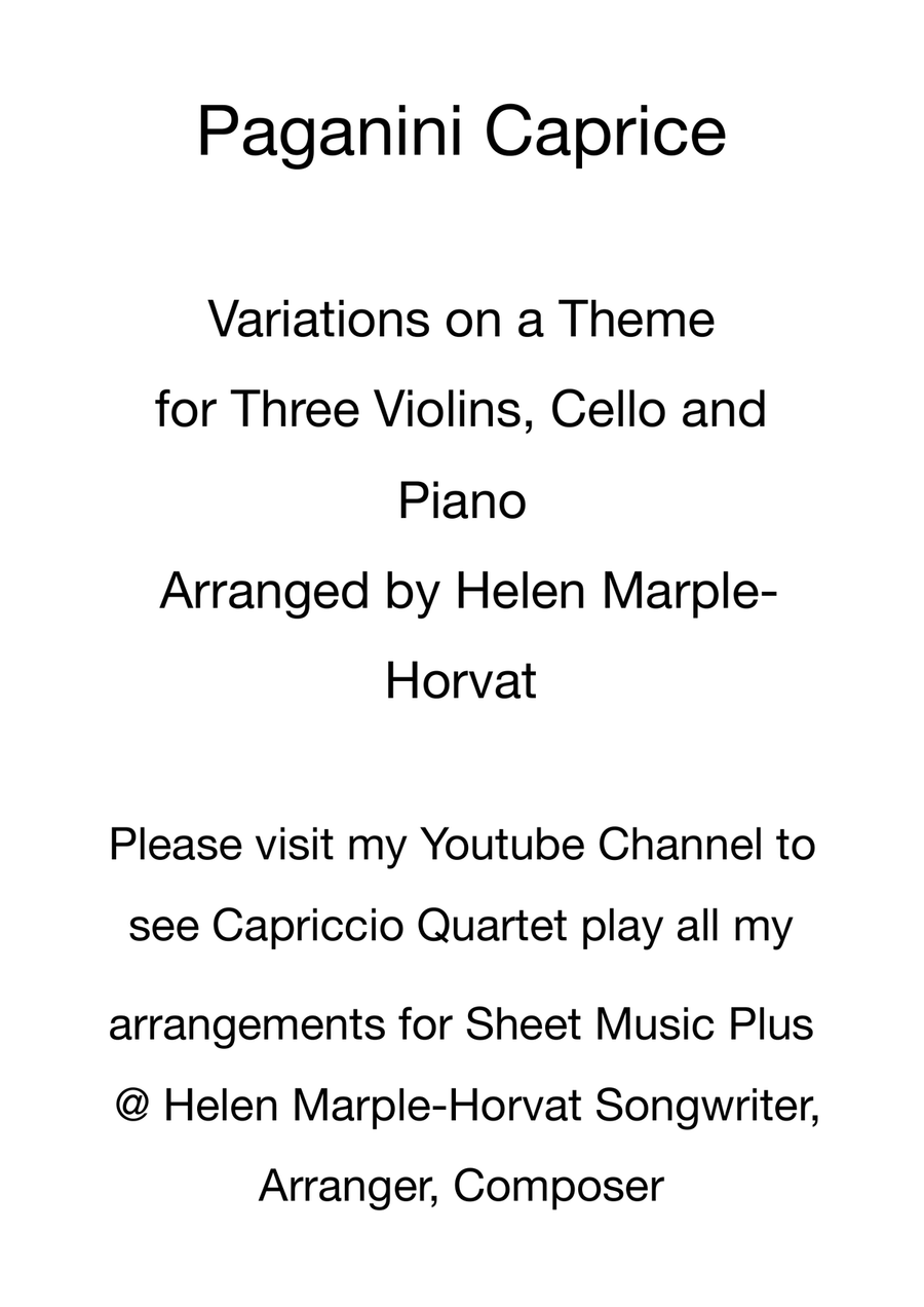 PAGANINI CAPRICE - VARIATIONS FOR THREE VIOLINS, CELLO AND PIANO String Quartet scores gallery preview page 1