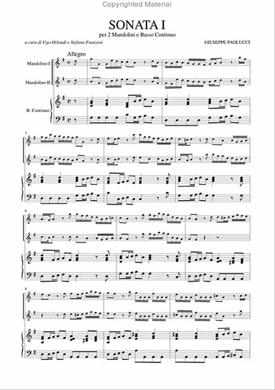 Sonata I in G Major for 2 Mandolins and Continuo Mandolin scores gallery preview page 2