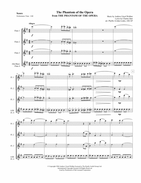 The Phantom of the Opera for Flute Choir or Flute Quartet image number null