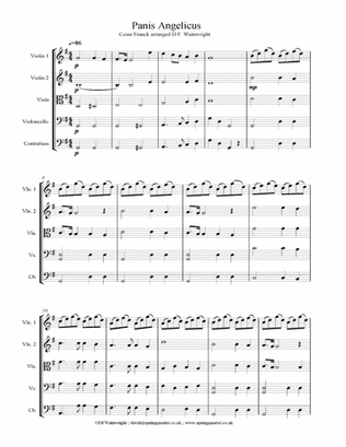 Panis Angelicus by Cesar Franck arranged for string quartet with optional bass, score & parts