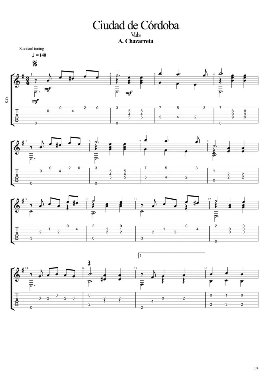 Ciudad de Córdoba (Waltz) Guitar Tablature scores gallery preview page 1