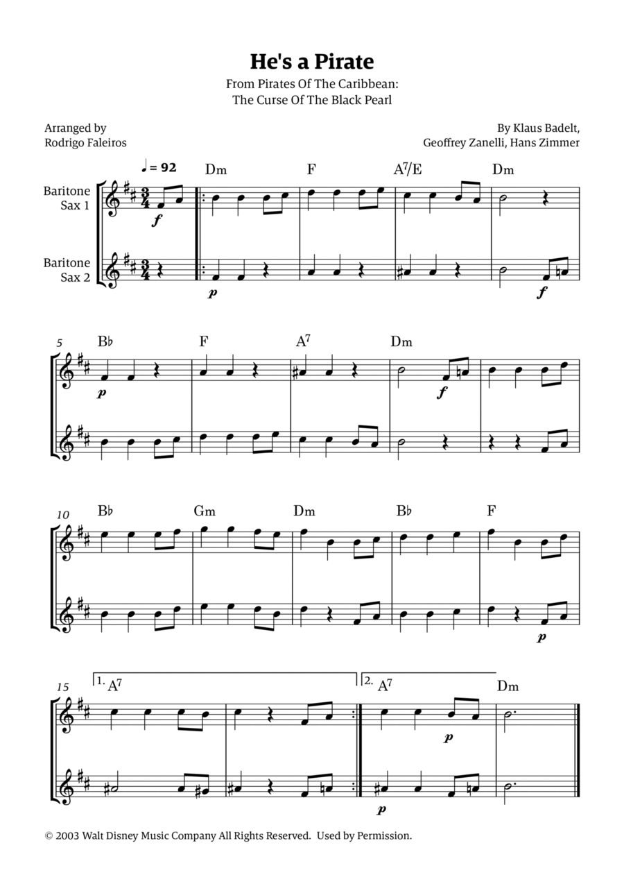 He's A Pirate Woodwind Duet scores gallery preview page 1