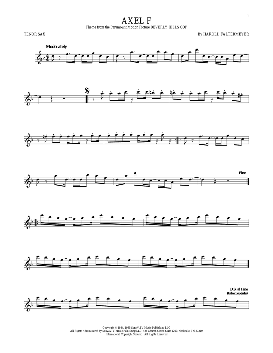 Axel F Axel F Tenor Saxophone scores gallery preview page 1