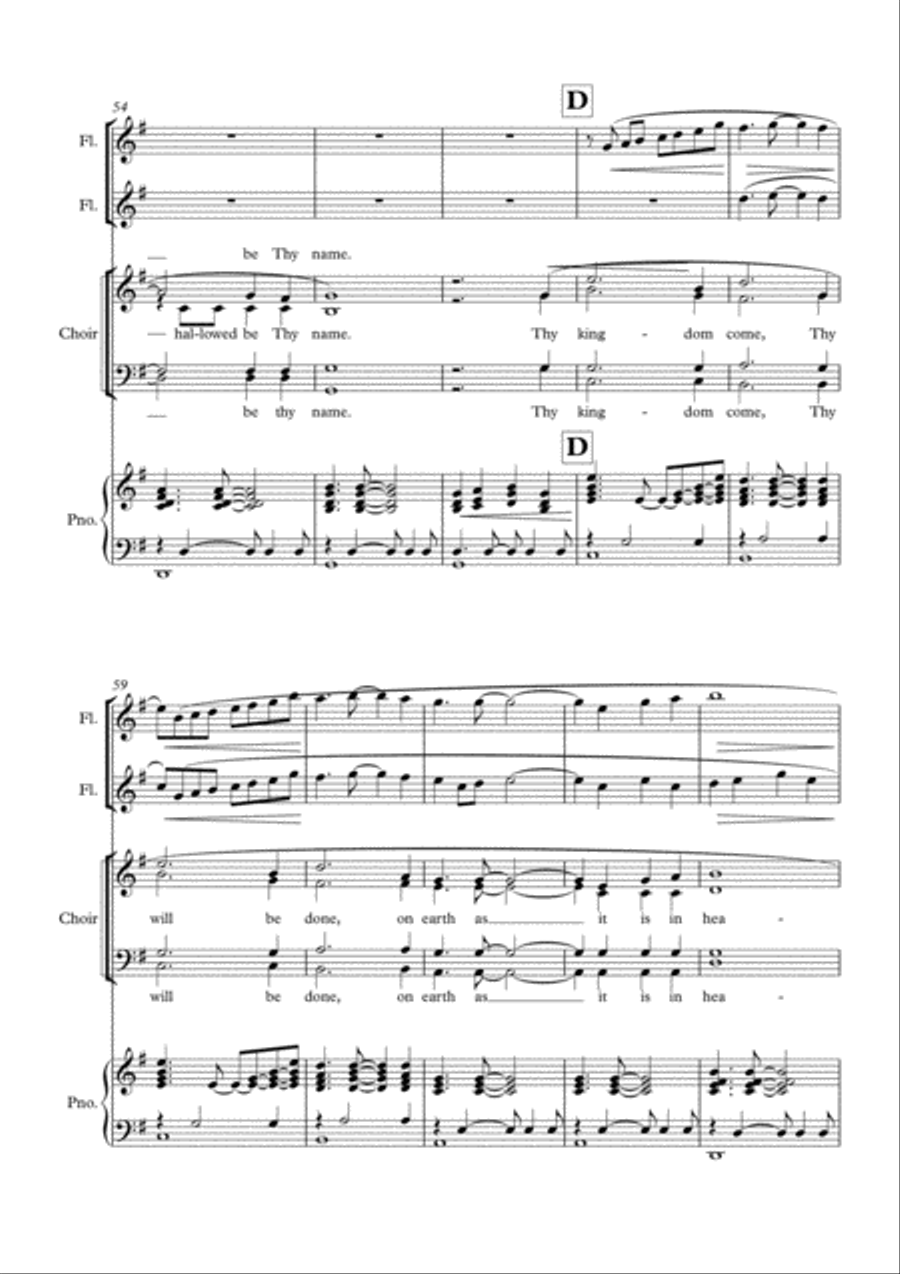 The Lord's Prayer, easy modern setting for SATB, piano and 2 flutes 4-Part scores gallery preview page 6