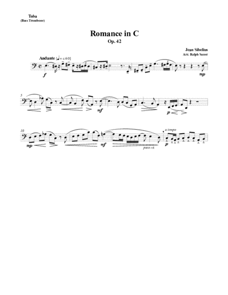 Romance in C, Op. 42 for Tuba or Bass Trombone and Piano