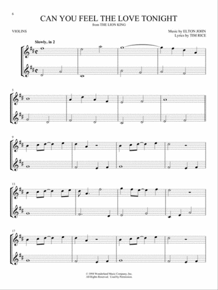 Disney Songs for Two Violins String Duet scores gallery preview page 5
