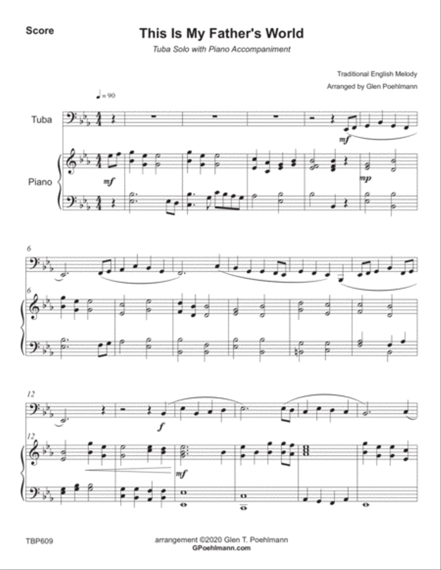 THIS IS MY FATHER'S WORLD - TUBA SOLO with Piano Accompaniment (Medium Easy) Piano scores gallery preview page 1