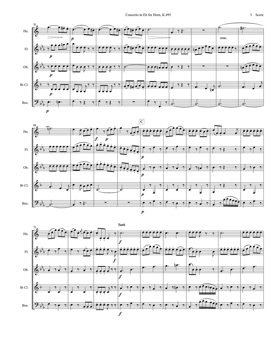 Mozart - Rondo from Concerto in Eb for Horn with wind quintet Woodwind Quintet scores gallery preview page 4