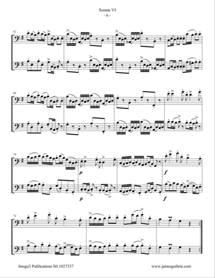 Handel: Sonata No. 6 for Euphonium Duo Brass Duet scores gallery preview page 6