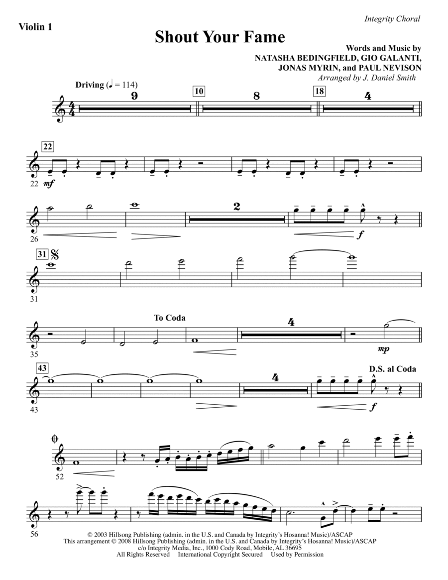 Shout Your Fame - Violin 1 Choir scores gallery preview page 1