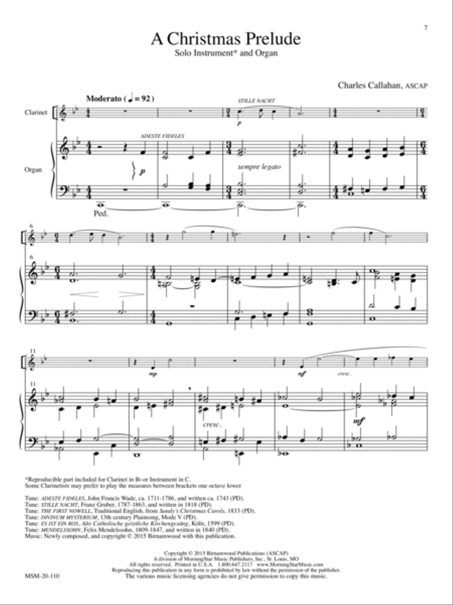 Advent & Christmas: Two Preludes for Solo Instrument and Organ Clarinet scores gallery preview page 6